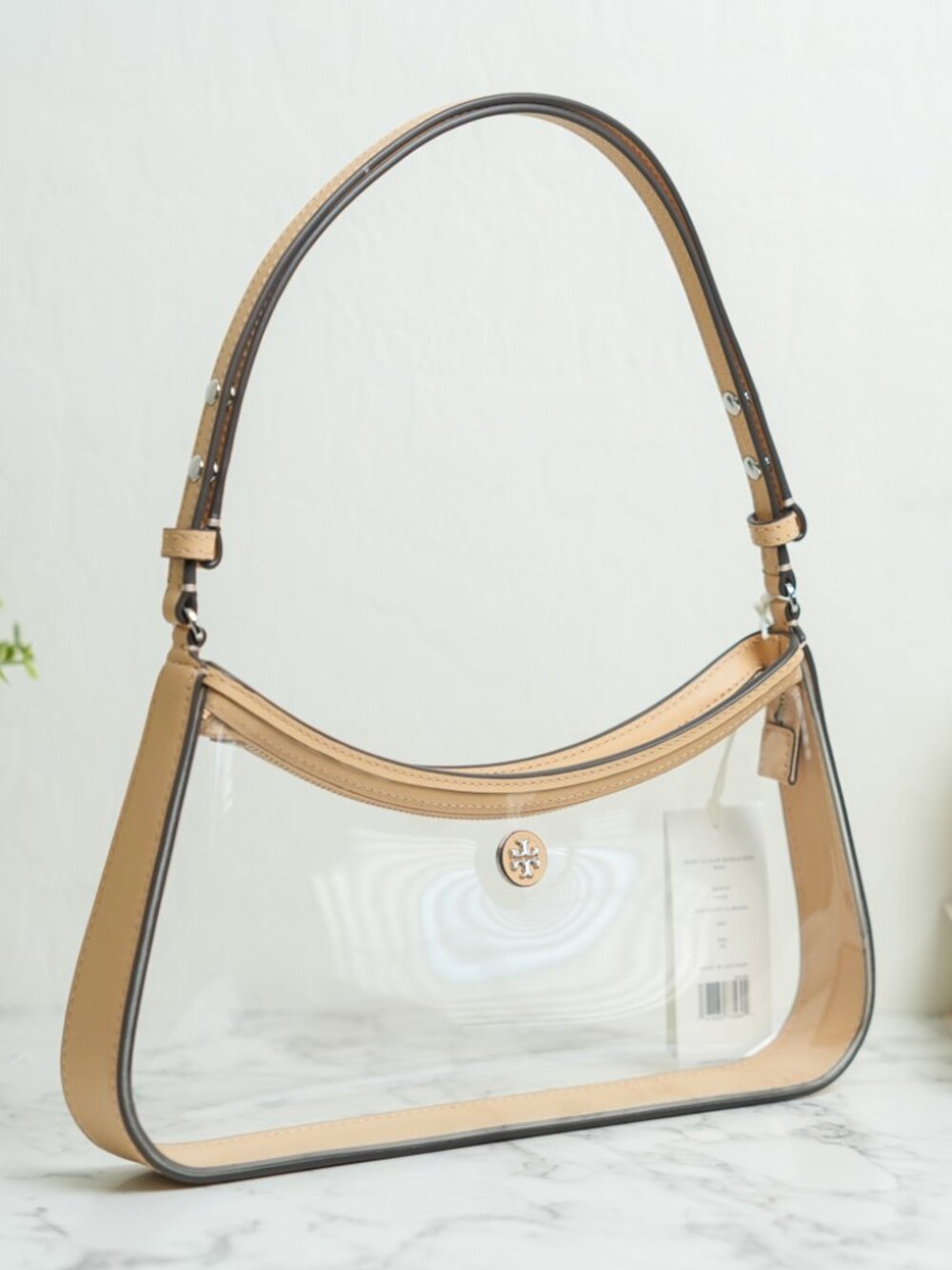 Tory Burch Rory Clear Shoulder Bag 180275 in Brushed Almond NWT